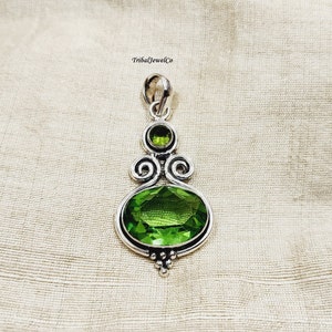 Peridot Quartz Pendant Necklace - Silver natural gemstone solitaire green Sterling Eco-friendly August birthstone anniversary Gift
