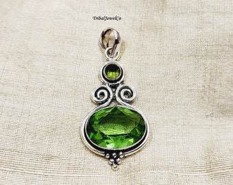 Peridot Quartz Sterling Silver Pendant - August Birthstone Gift