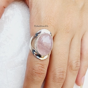 Handmade Rose Quartz Ring: 925 Sterling Silver Women&#39;s Jewelry