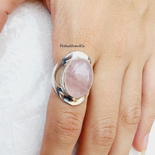 Natural Pink Rose Quartz Ring 925 sterling silver Handmade Ring Natural Rose Quartz Silver Jewelry Bridesmaid, Gift for her, Women Jewelry.