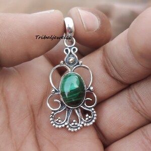 Handcrafted Malachite Pendant: 925 Sterling Silver Gemstone