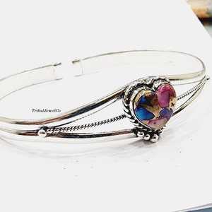 Pink Oyster Turquoise Sterling Silver Bangle: Women&#39;s Jewelry
