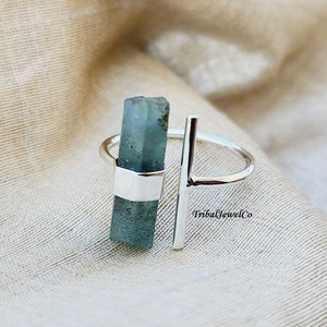 Stylish Aquamarine Quartz Gemstone Pencil Ring, Stick Ring, Adjustable Ring, October Birthstone Ring, Silver Handmade Ring, Birthday Gift