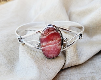 Rhodochrosite Statement Bracelet: 925 Sterling Silver Gemstone Jewelry
