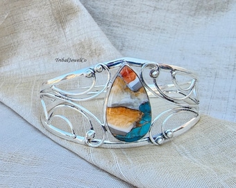 Oyster Copper Turquoise Bangle: Handmade 925 Silver Cuff Bracelet