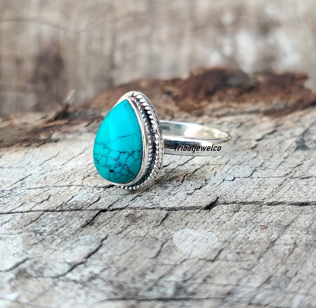 Anello in argento sterling con turchese fatto a mano: anello boho con pietra preziosa ovale - Italia