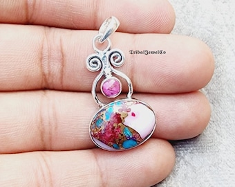 Pink Oyster, Turquoise Pendant, Handmade Jewelry, 925 Sterling Silver, Silver Pendant, Gemstone Pendant, Elegant Pendant, Bridesmaid Pendant