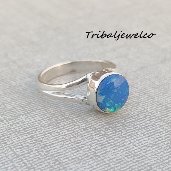 Amazon.com: Oval Cut Aurora Opal Ring 925 Sterling Silver Ring Beautiful  Aurora Opal Gemstone Ring Blue Opal Shiny Double Band Ring Gift For  Partner, Girlfriend, Wife Handmade Ring For Women By NKG :