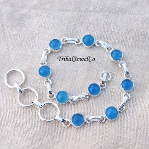 Blue Chalcedony Bracelet, 925 Sterling Silver Bracelet, Dainty Bracelet, Women Jewelry, Bohemian Bracelet, Amazing Stone Color, Gift for her