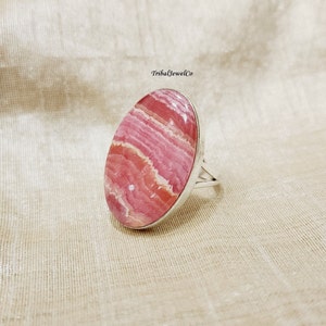 Natural Rhodochrosite Statement Ring, Rhodochrosite Ring for Women, Gemstone Ring, 925 Silver Ring, Dainty Rhodochrosite Jewelry for Her