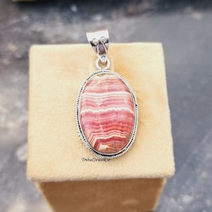 Natural Rhodochrosite Statement Pendant, Pendant for Women, Gemstone Pendant, 925 Silver Pendant, Dainty Rhodochrosite Jewelry for Her