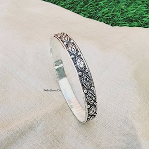Handmade Sterling Silver Stackable Bangle: Patterned 925 Silver