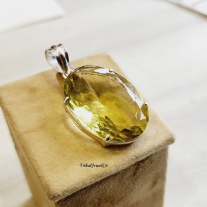 Ciondolo in argento sterling con quarzo limone sfaccettato: collana con pietra gialla