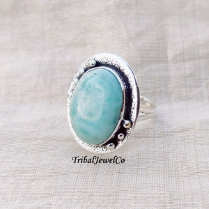 Handmade Larimar Ring: 925 Sterling Silver Statement Jewelry