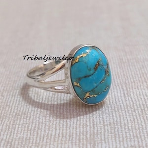 Copper Turquoise Stone Ring, Sterling Silver 925 Ring, Gemstone Ring, Women Ring, Flower Ring, Gift For Her, Christmas Gift, Handmade Ring