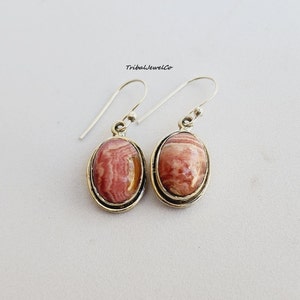 Handgefertigte Rhodochrosit Ohrringe: 925 Sterling Silber Schmuck