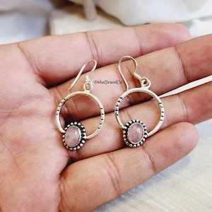 Handmade Rose Quartz Earrings: Sterling Silver Pear Gemstone