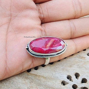Handgjord Kashmiri Rubinkvartsring: Ovala Statement-smycken i sterlingsilver