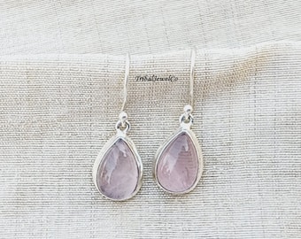 Handmade Rose Quartz Earrings: Sterling Silver Oval Gemstone