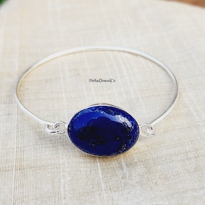 Leuchtender Lapis Edelstein Armreif, 925 Sterling Silber Armreif, Edelstein Armreif, Frauen Armreif, Geschenk für alle Gelegenheiten, handgemachter Armreif für Sie