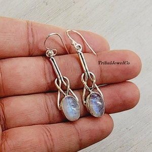 Pendientes de piedra lunar natural, pendientes hechos a mano, pendientes de plata, pendientes de piedras preciosas, joyería hecha a mano, pendiente elegante, regalo para mujer Piedra lunar