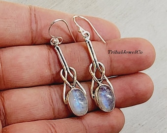 Pendientes de piedra lunar natural, pendientes hechos a mano, pendientes de plata, pendientes de piedras preciosas, joyería hecha a mano, pendiente elegante, regalo para mujer