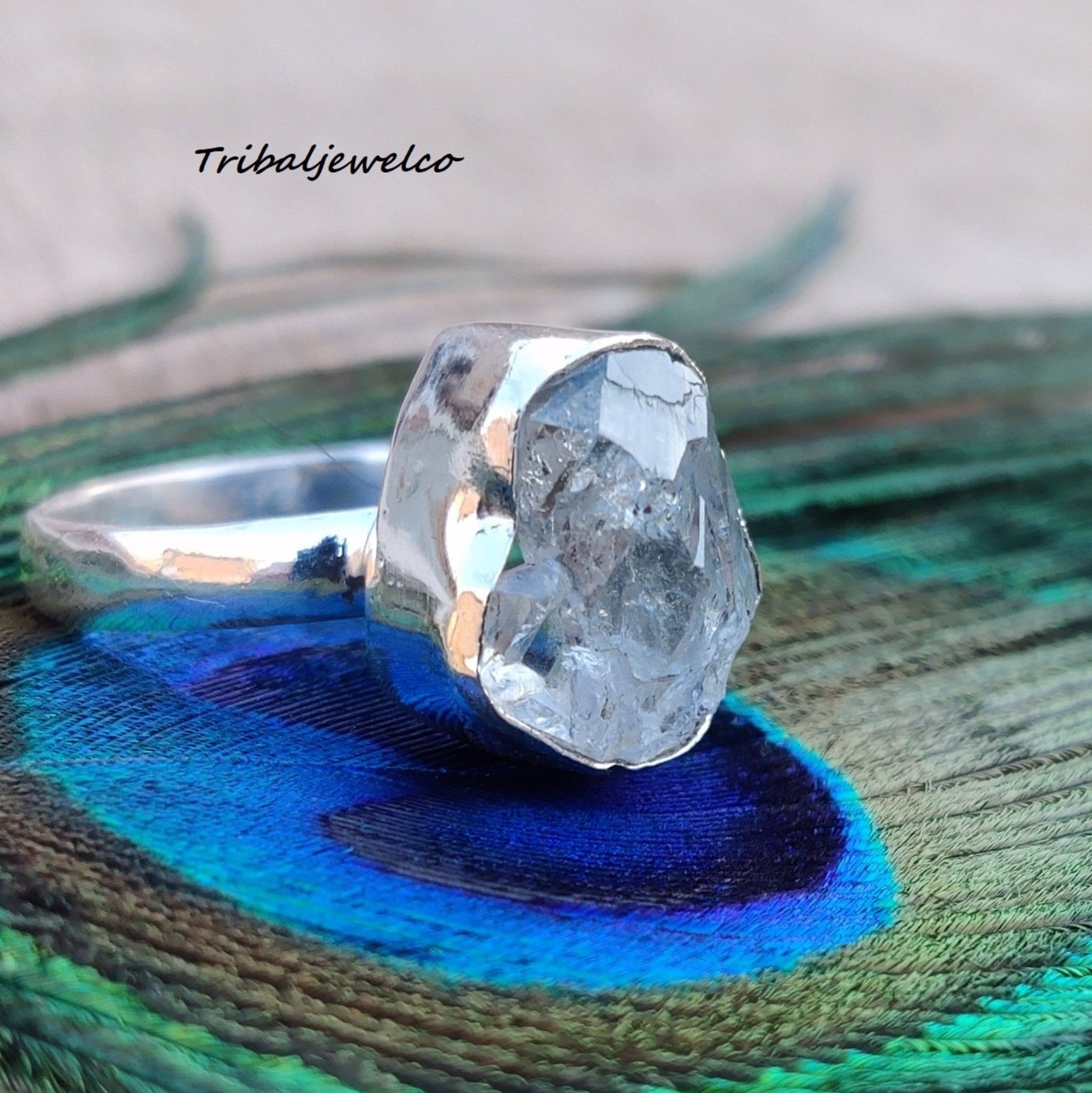 希少な石。ラグジュアリーリング ＃ハーキマーダイヤモンド ハーキマーダイヤモンドリング：原石、925スターリングシルバー - Etsy