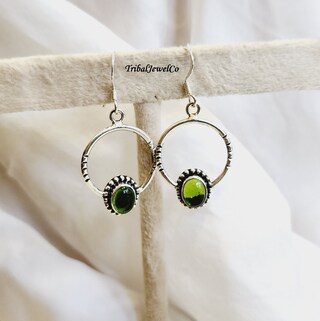 Orecchini A Perno In Argento Sterling 925 Con Peridoto - Fatti A Mano RI-5304