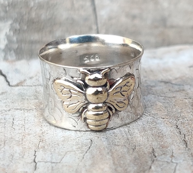 Honeybee Band Ring, 925 Sterling Silver, Honey Bee Friendship Ring, Handmade Ring, Bee Rings, Beautiful Ring, Promise Ring, Queen Bee Ring image 1