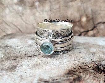 Handmade Aquamarine Spinner Ring: 925 Sterling Silver