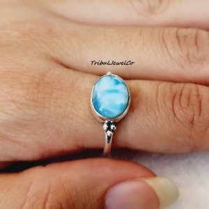 Handmade Larimar Ring: 925 Sterling Silver Boho Band