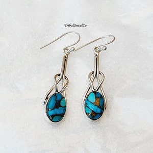 Pendientes de piedra lunar natural, pendientes hechos a mano, pendientes de plata, pendientes de piedras preciosas, joyería hecha a mano, pendiente elegante, regalo para mujer Copper Turquoise