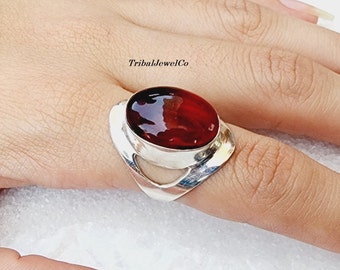 Handmade Garnet Ring: 925 Sterling Silver Gemstone Jewelry