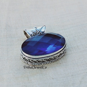 Vintage Tanzanite Quartz Pendant: 925 Sterling Silver, Tribal Design