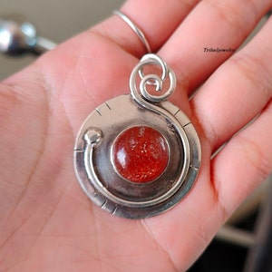 Handmade Sterling Silver Sunstone Pendant: Statement Jewelry