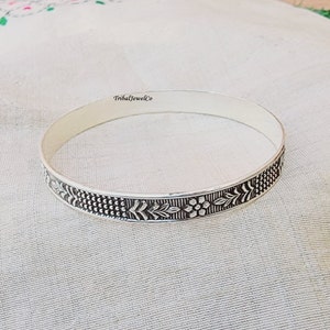 Handmade Sterling Silver Bangle: Floral Design Stackable Bracelet
