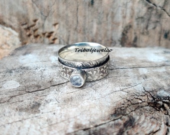 Regenboog maansteen spinnerring: sterlingzilver fidget, meditatie, zorgenring