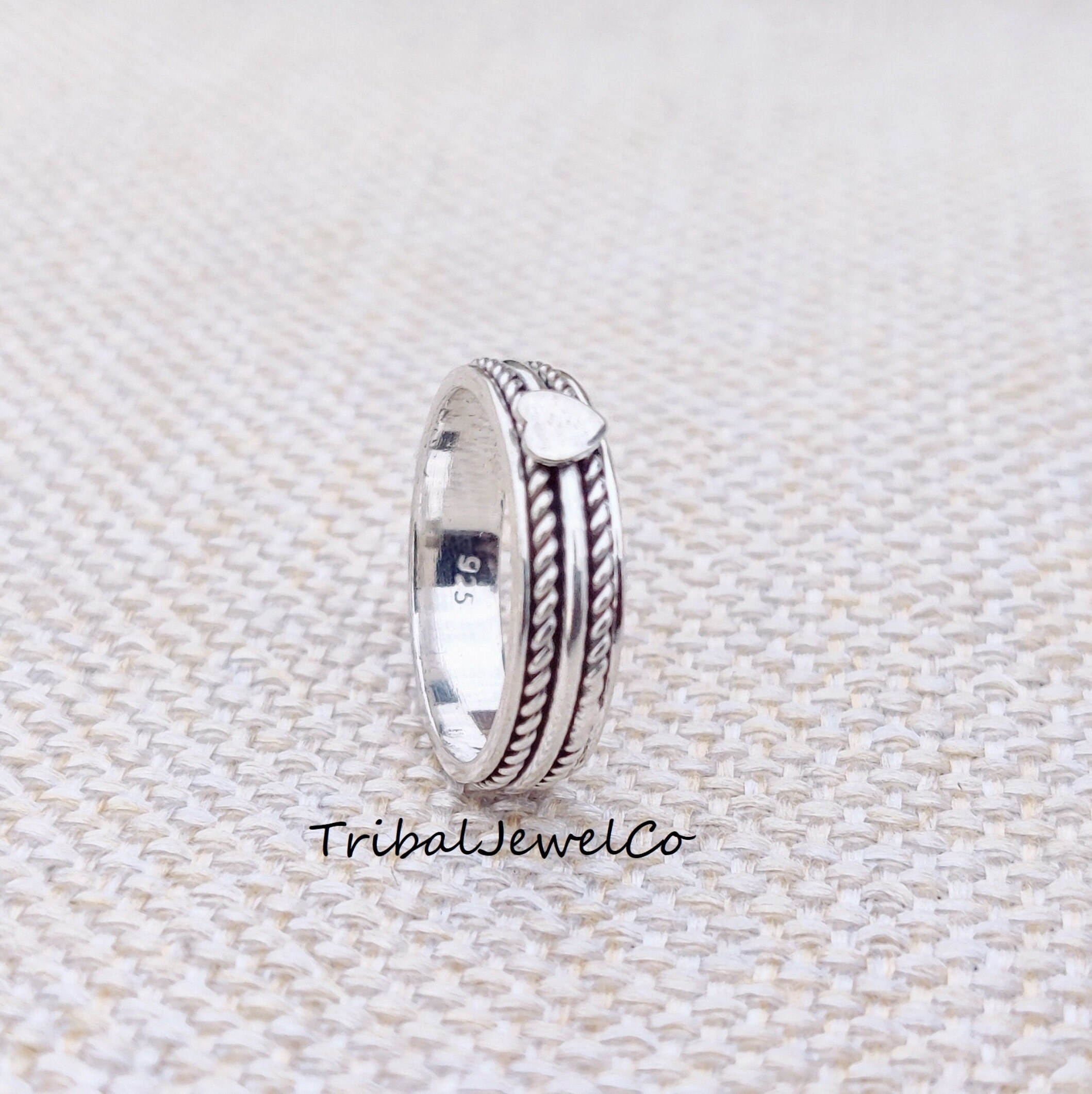 Heart Spinner Ring: Handmade 925 Sterling Silver Meditation Fidget Ring ...