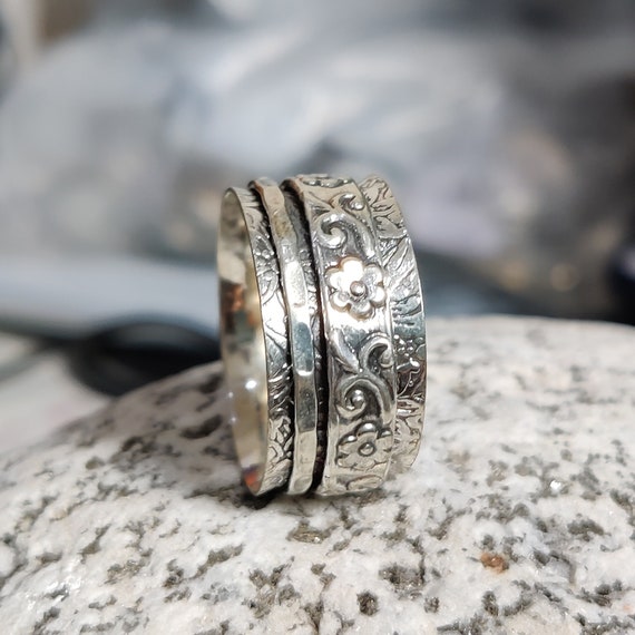 Handmade Sterling Silver Spinner Ring: Floral Fidget, Meditation