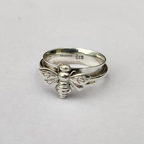 Honeybee Spinner Ring, 925 Sterling Silver, Honey Bee Spinner Friendship Ring, Handmade Ring, Concentration Ring, Fidget Meditation Ring