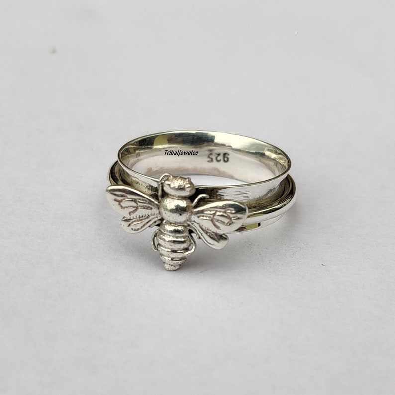 Honeybee Spinner Ring, 925 Sterling Silver, Honey Bee Spinner Friendship Ring, Handmade Ring, Concentration Ring, Fidget Meditation Ring 