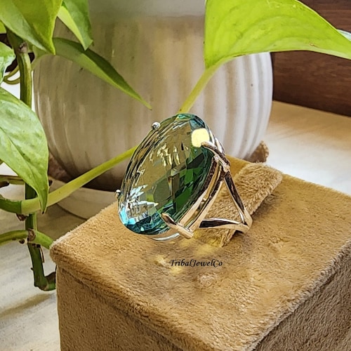 Handmade Aquamarine Quartz Ring: 925 Sterling Silver Statement Jewelry