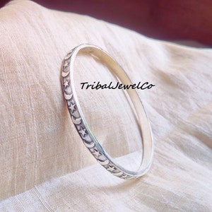 Star & Moon Symbol Sterling Silver Bangle, Bracelet For Men and Women, Thick Bangle, Bangle Jewelry, Unique Gift Bangle, Designer Bracelet