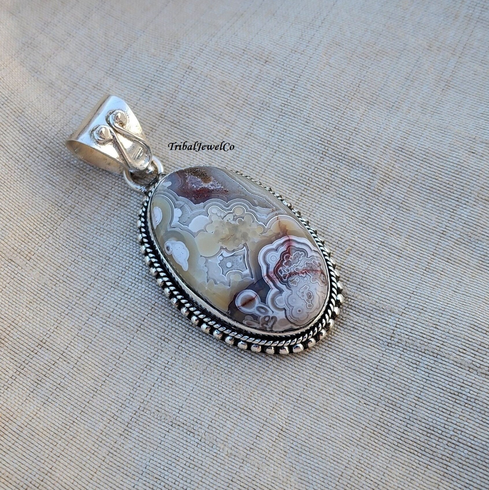 Pendentif En Agate Crazy Lace Sur Collier - Pierre Naturelle, Thème Chakra, Marque France Minéraux, Neuf