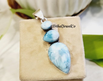 Handmade Larimar Pendant, 925 Silver, Gemstone Unisex Pendant, All Occasion Gift, Handmade Jewelry, Meditation Stone, Wisdom Stone