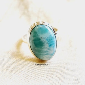 Beautiful Larimar Ring, 925 Sterling Silver Ring, Handmade Ring, Band Ring, Boho Ring,Women Jewelry, Gift For Her