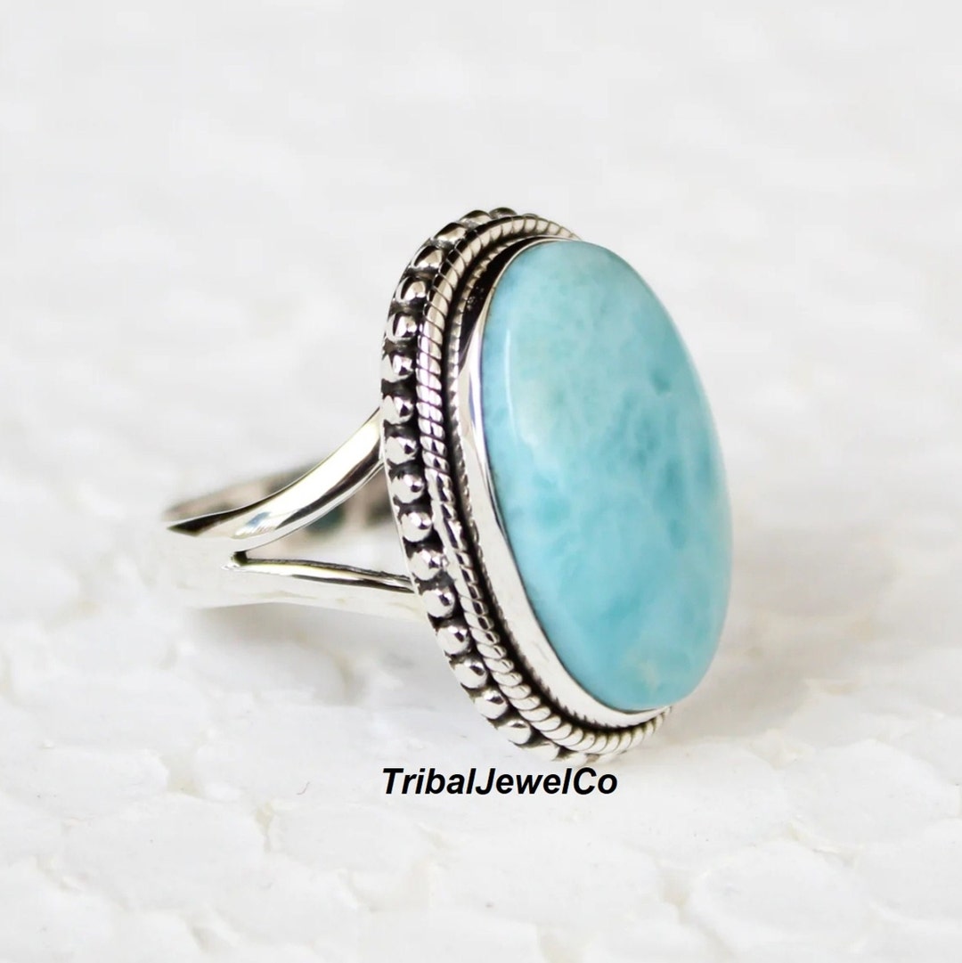 Handmade Larimar Ring: 925 Sterling Silver Boho Band - Etsy