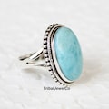 Handmade Larimar Ring: 925 Sterling Silver Boho Band