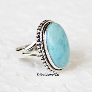 Natural Larimar Ring for Women, 925 Sterling Silver Ring for Her, Handmade Ring, Boho Band Ring, Gift For Her, Bridesmaid Women Jewelry