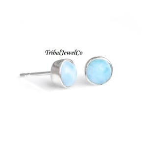 Handmade Larimar Stud Earrings: 925 Sterling Silver Gemstone Jewelry